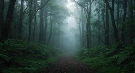 Obraz premium Enigmatic Foggy Forest Path