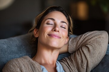 Deep Breath Home. Relaxation and Comfort on the Sofa for Stress Relief