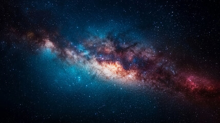 Fototapeta premium A stunning galaxy filled with vibrant colors, showcasing a vast expanse of stars and cosmic dust in a dark, starry sky.