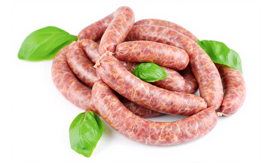 Raw sausages isolated on white background