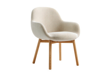 Cream-colored, rounded armchair with wooden legs