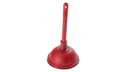 Bright red plunger resting showcasing its design and utility for household plumbing tasks on a transparent background