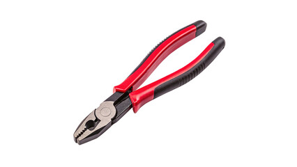 Pliers designed for various tasks, showcasing red and black handles for comfort and grip on a transparent background