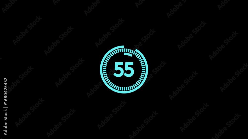 Poster one minute countdown animation from 60 seconds to 0 second with alpha channel, 1 minute countdown ti