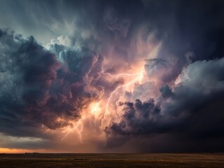 A Lightning Strike Coming From An Epic Supercell Storm Cloud