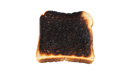 Toast burned during breakfast preparation in a kitchen setting at morning time on a transparent background