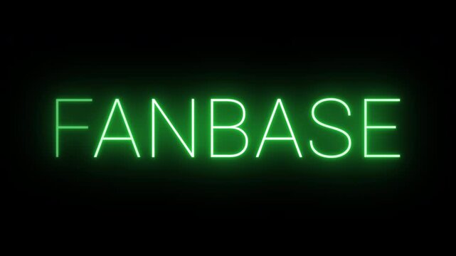 Flickering neon green fanbase sign animated on black background.
