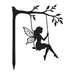 "Fairy Silhouette on Swing Under Tree Clipart PNG"