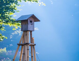 Birdhouse on Bamboo Tripod, Outdoors