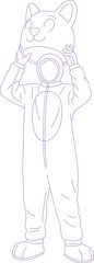 Line art illustration of person taking off mascot head