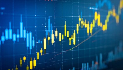 Financial Data Chart with Blue and Yellow Candlestick Patterns Displayed