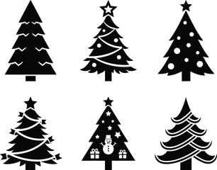 Obraz premium Minimal Christmas Tree Silhouettes Set, Festive Vector Icons