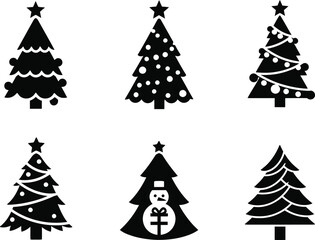 Obraz premium Minimal Christmas Tree Silhouettes Set, Festive Vector Icons
