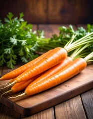 Fresh carrots on a wooden board