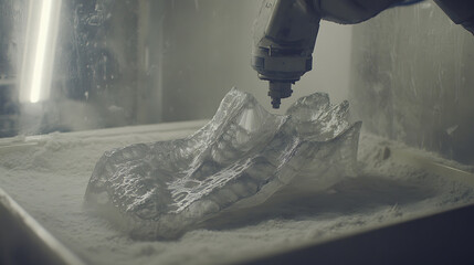 3D Printer Creating a Detailed Object from Powder Material