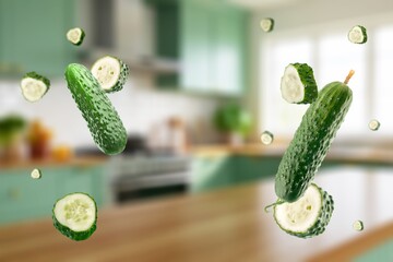 Green fresh ripe cucumbers vegetable slices