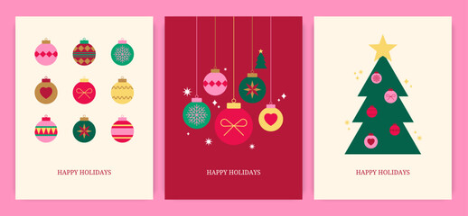 Christmas Ornament and Tree Illustration Vector.Festive Holiday Card