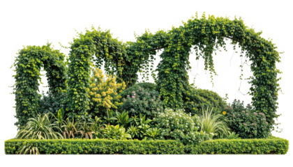 Collection of various green ivy plant and tropical foliage plants isolated against white background, for garden design elements