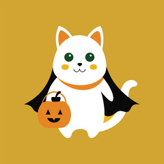 cat and dog  Halloween cat with pumpkin vector illustration