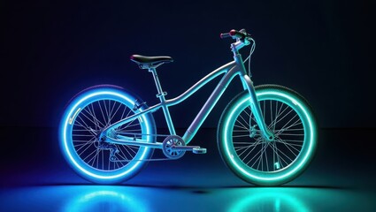 Fototapeta premium bicycle on a black background, A sleek silver bicycle frame adorned with vibrant , silhouette of a bicycle