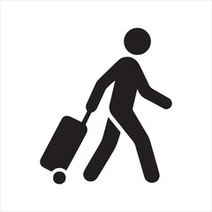  Minimal Traveler Icon – Vector Person with Rolling Suitcase Symbol