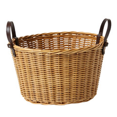 Obraz premium Wicker basket with leather handles isolated on transparent background