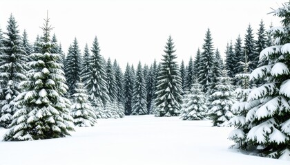 Fototapeta premium Snowy winter landscape with frost-covered trees and majestic mountains under a cold blue sky