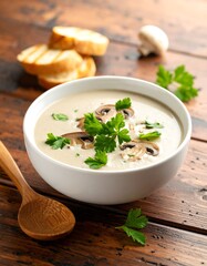 Creamy mushroom soup in a bowl