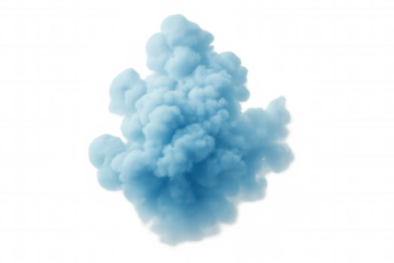 Light blue smoke cloud expanding on a transparent background, ideal for compositing and adding atmosphere
