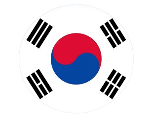 South Korean flag.  Circle of white, red, and blue