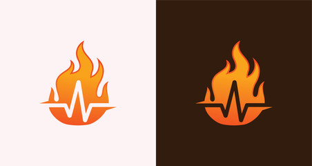 Flame Heartbeat Logo Set Fire Pulse and Energy Signal Icons

