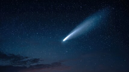 The Night Sky Featuring A Spectacular Streaking Comet