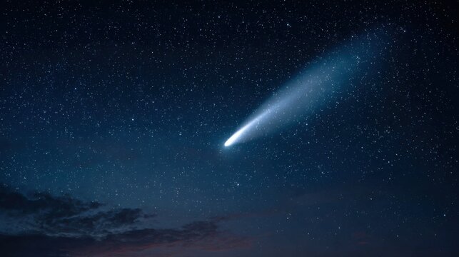 The Night Sky Featuring A Spectacular Streaking Comet - Powered by Adobe