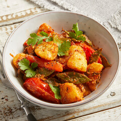 Indian-style potatoes and coco beans