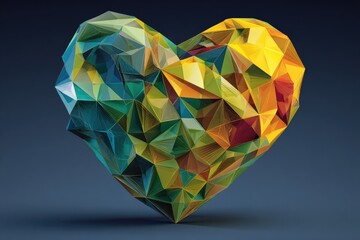 Low-poly heart, vibrant colors, dark background