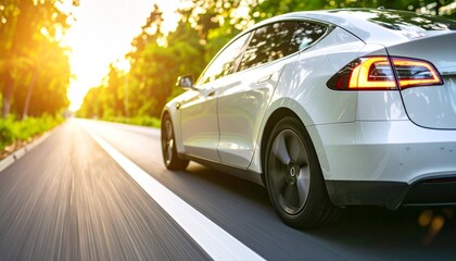 Electric car captured with dynamic motion, professional photography, no distortion, clean colors