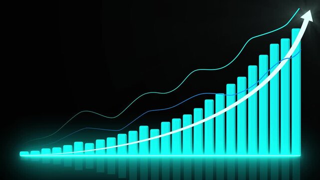 Business growth concept in allusive graph chart showing marketing sales profit increasing to target . Excellent financial status of corporate business rise up. technological advancements and growth