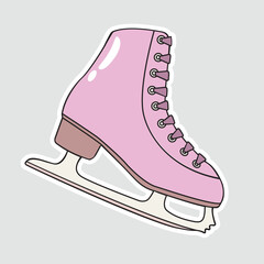 Pink Ice Skate Vector Sticker. A charming vector illustration of a pink ice skate. This sticker is perfect for themes related to hobbies, sports, recreation, winter, and fashion