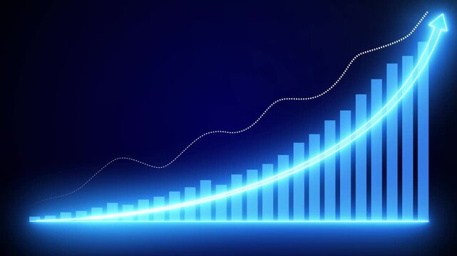 A visual representation of national debt growth, showcasing a glow line graph with ascending bars. .Business graph chart showing marketing sales profit, Clean Hi-tech style technology chart