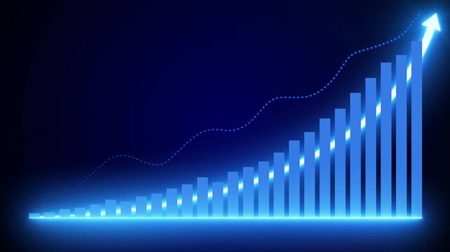 Business growth concept in allusive graph chart showing marketing sales profit increasing to target . Excellent financial status of corporate business rise up. technological advancements and growth