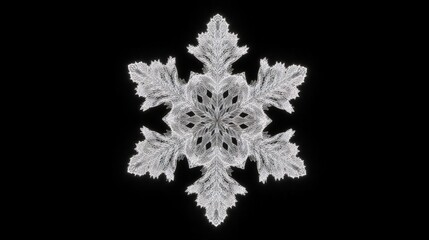 Intricate white snowflake crystal structure isolated on a dark background