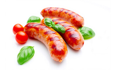 grilled sausages isolated on white background