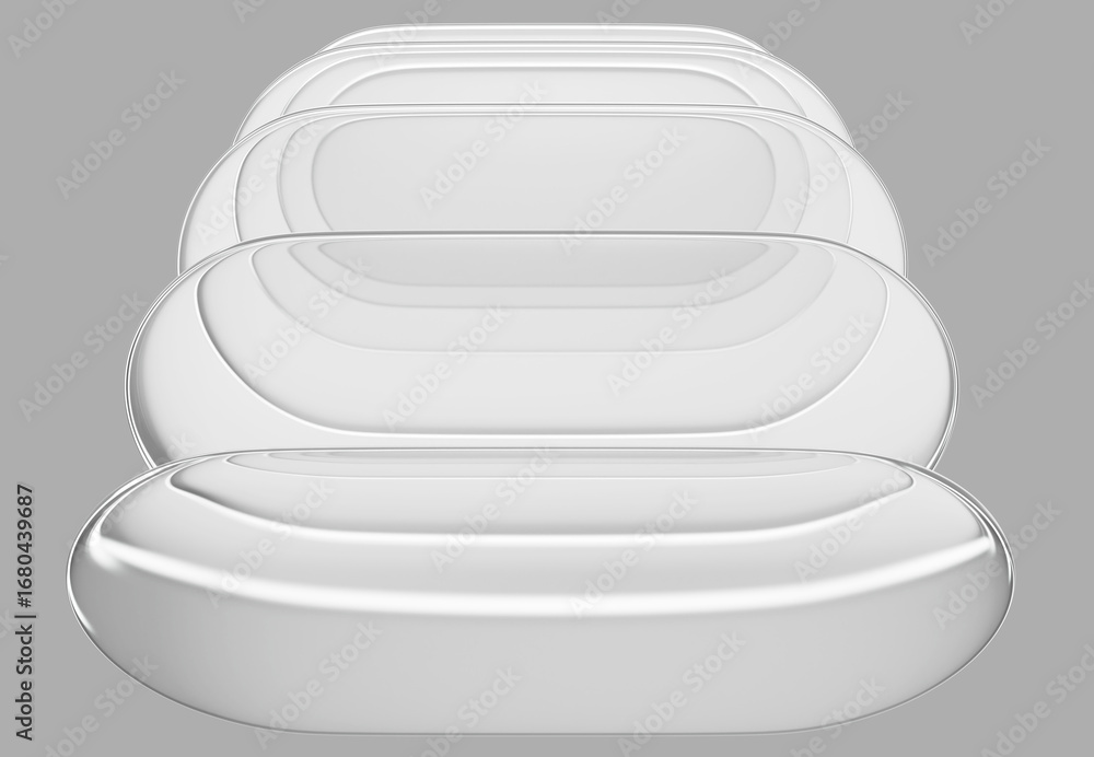 Aufkleber abstract gray 3d background with glass transparent oval plate shape row. crystal ellipse frames with