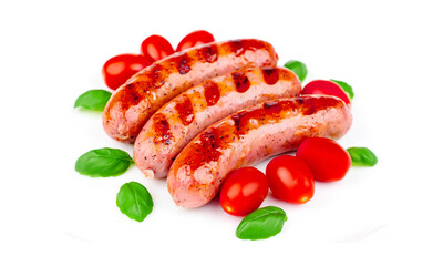 grilled sausages isolated on white background