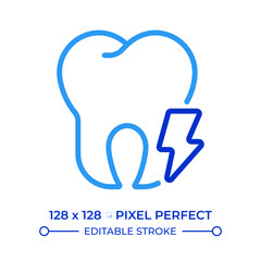 Tooth ache pixel perfect two color line icon. Dental health issues. Dentistry, stomatology. Teeth paint bicolor outline symbol. Duotone linear pictogram. Isolated illustration. Editable stroke