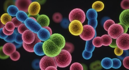 Colorful Bacteria Microscopic View