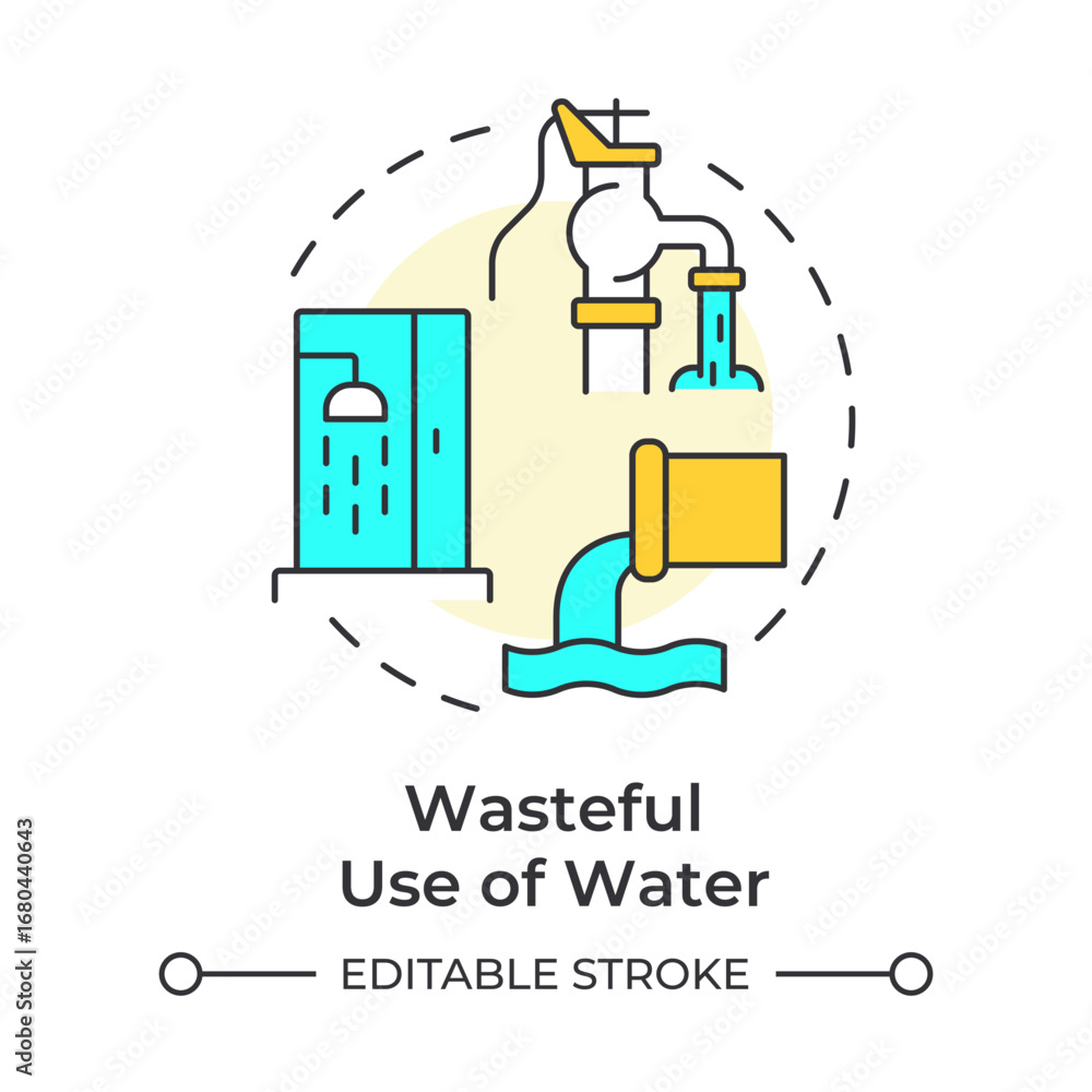 Aufkleber wasteful use of water multi color concept icon. careless consumption problem. cause of freshwater sc