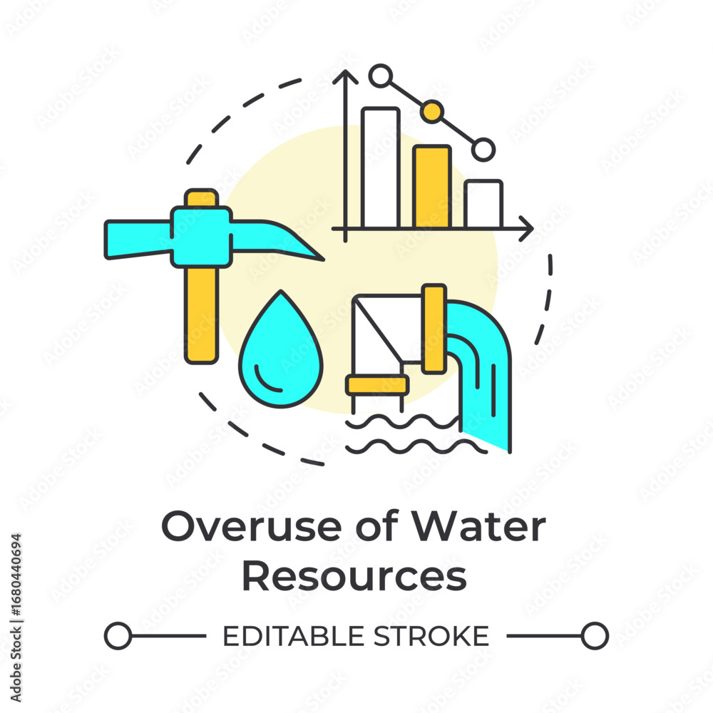 Aufkleber overuse of water resources multi color concept icon. unsustainable use danger. cause of freshwater s