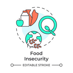 Food insecurity multi color concept icon. Agricultural industry problems danger. Impact of water crisis. Round shape line illustration. Abstract idea. Graphic design. Easy to use in booklet