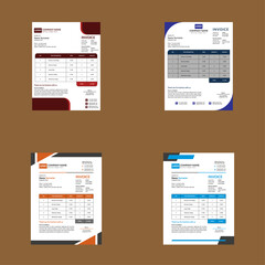 Modern Invoice Design in a Bundle of Four. Creative Template Display for Promotion.